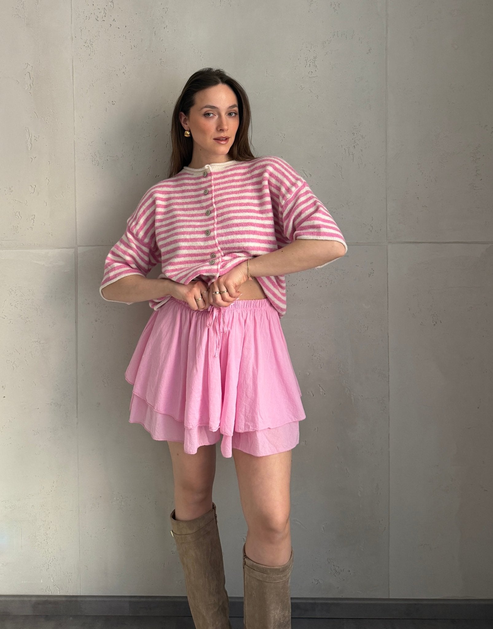 Baumwoll - Minirock mit Shorts (Skort) im Rüschenlook - Switch - Fashion