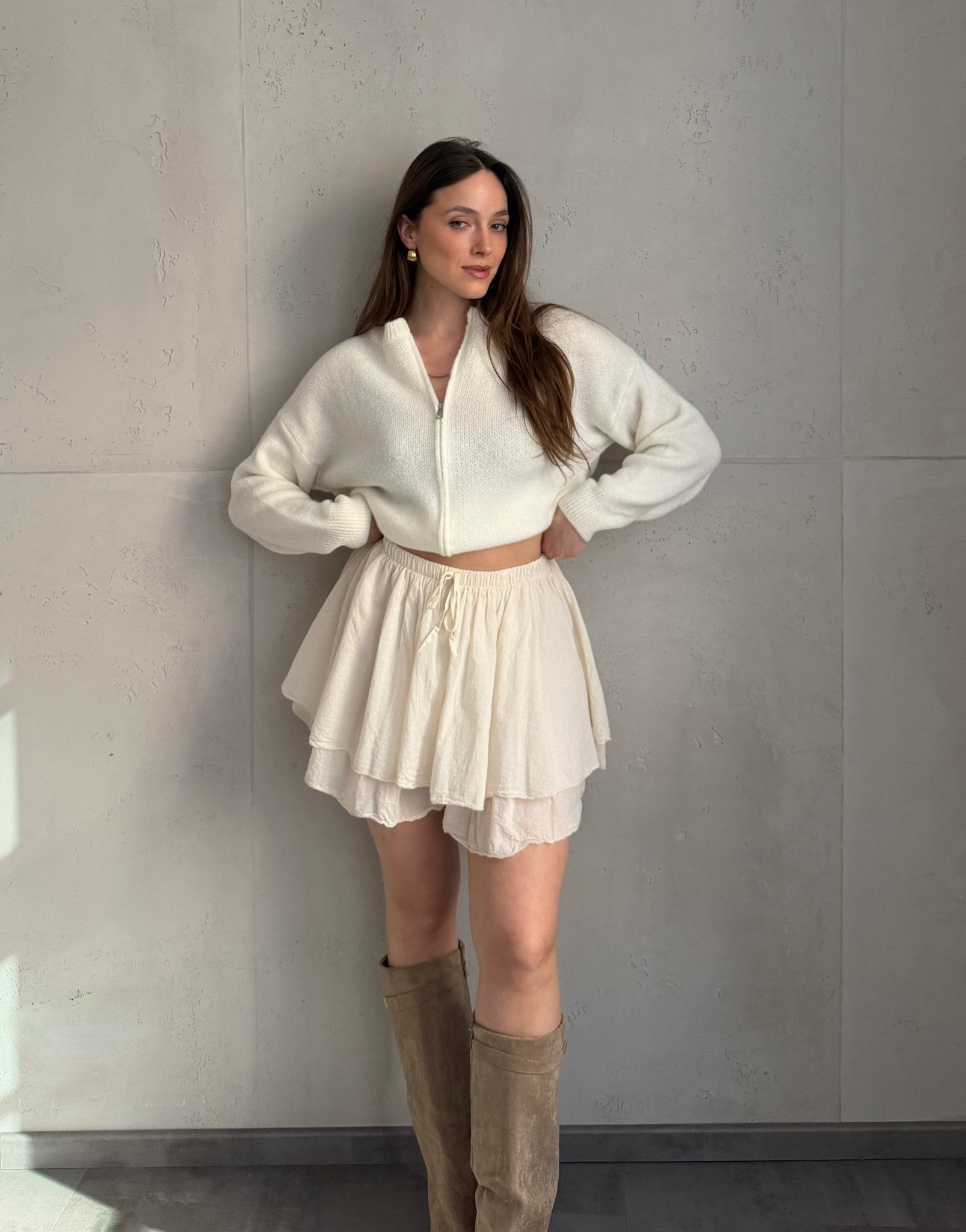 Baumwoll - Minirock mit Shorts (Skort) im Rüschenlook - Switch - Fashion