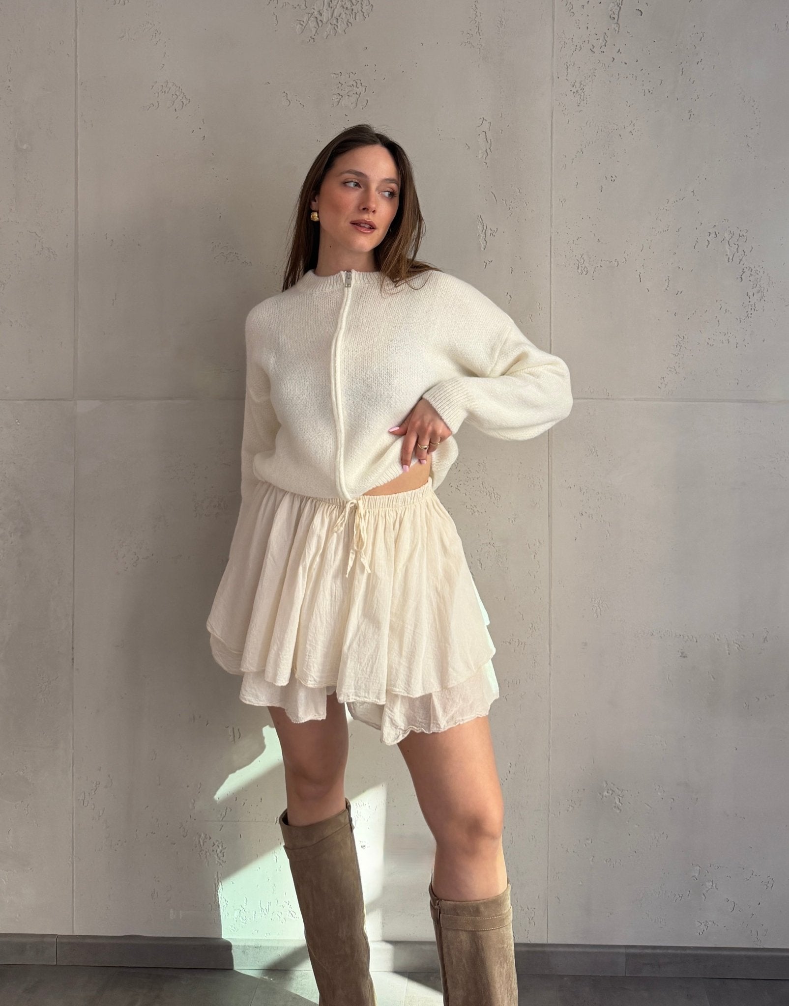 Baumwoll - Minirock mit Shorts (Skort) im Rüschenlook - Switch - Fashion