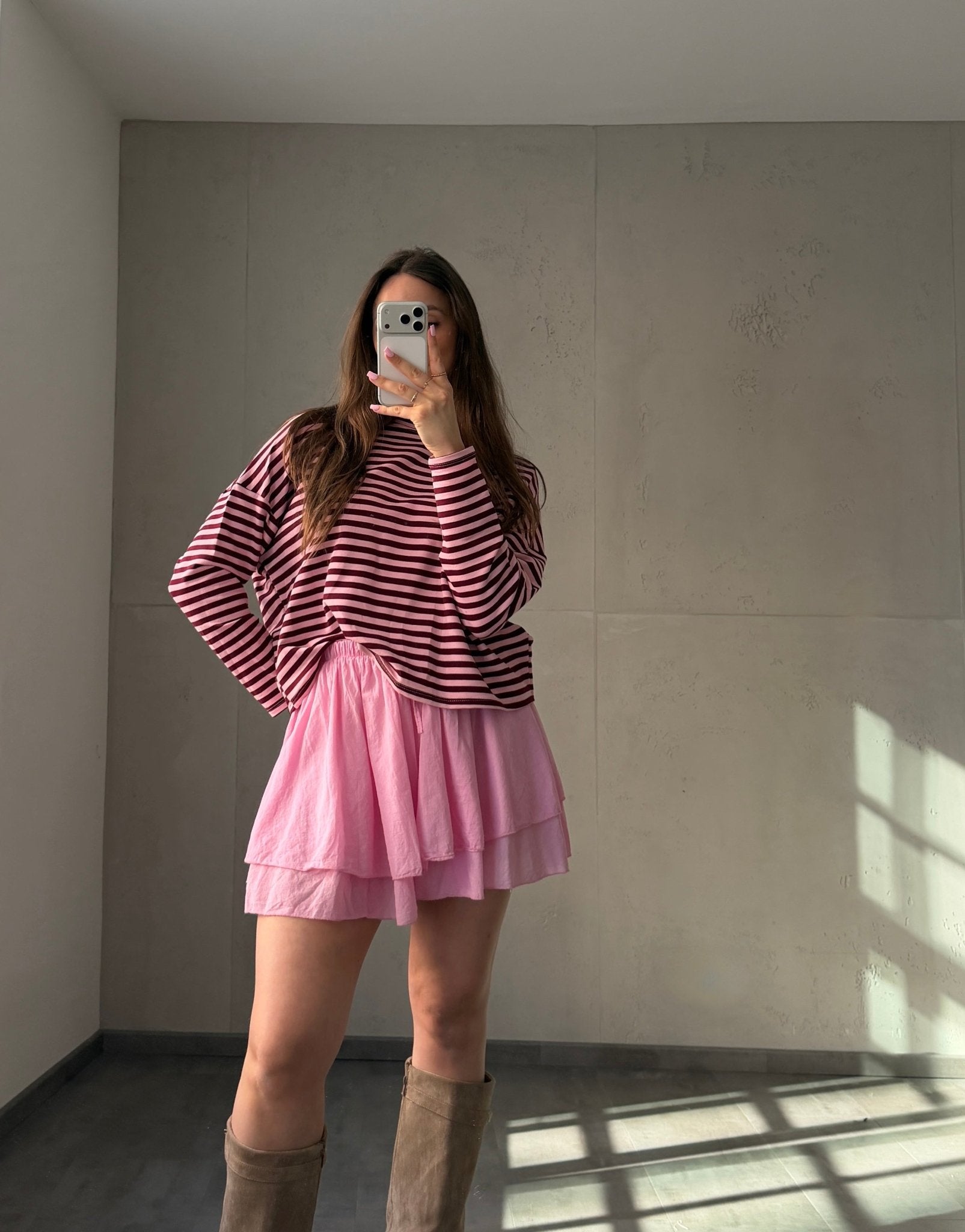 Baumwoll - Minirock mit Shorts (Skort) im Rüschenlook - Switch - Fashion