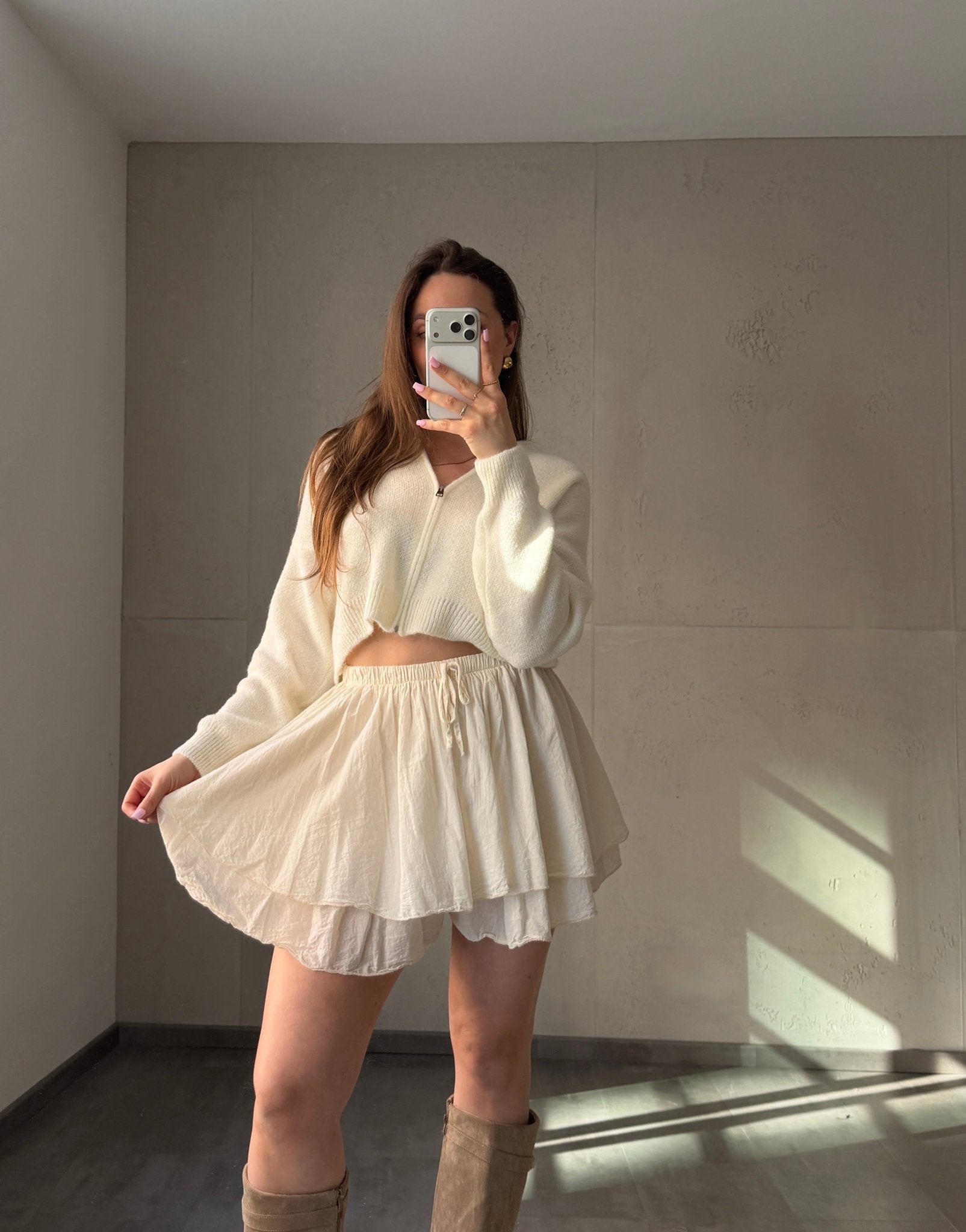 Baumwoll - Minirock mit Shorts (Skort) im Rüschenlook - Switch - Fashion