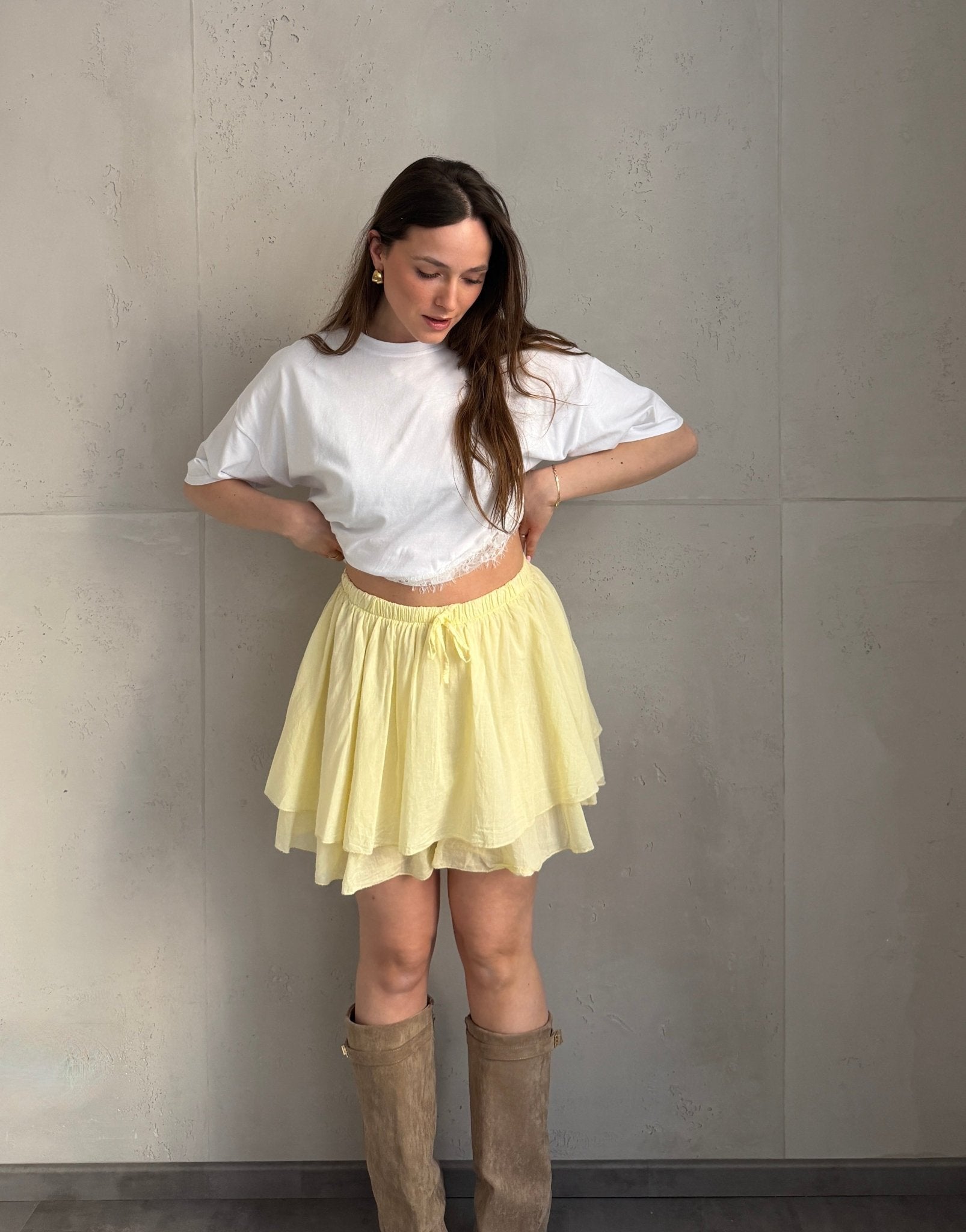 Baumwoll - Minirock mit Shorts (Skort) im Rüschenlook - Switch - Fashion