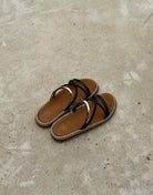 Black Slides – Goldring-Riemen, Chunky Sole, Schwarz/Beige - Switch-Fashion