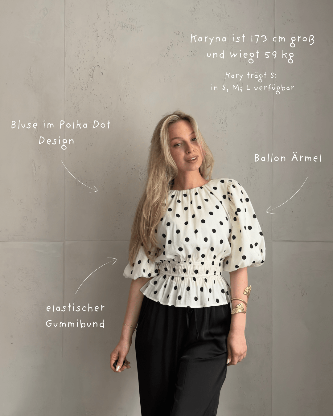 Bluse mit Punkten – Halbarm, Ballonärmel & Gummibund in der Taille - Switch - Fashion