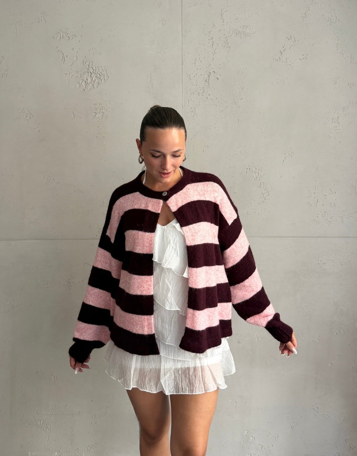 Button Strickjacke mit breiten Streifen - Switch-Fashion