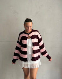 Button Strickjacke mit breiten Streifen