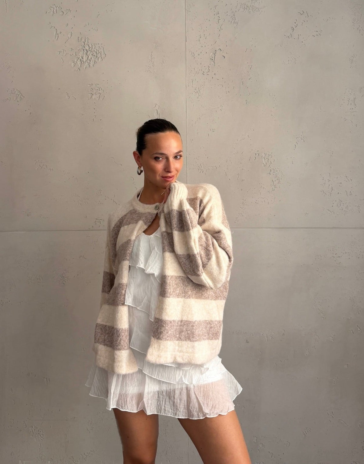 Button Strickjacke mit breiten Streifen - Switch-Fashion