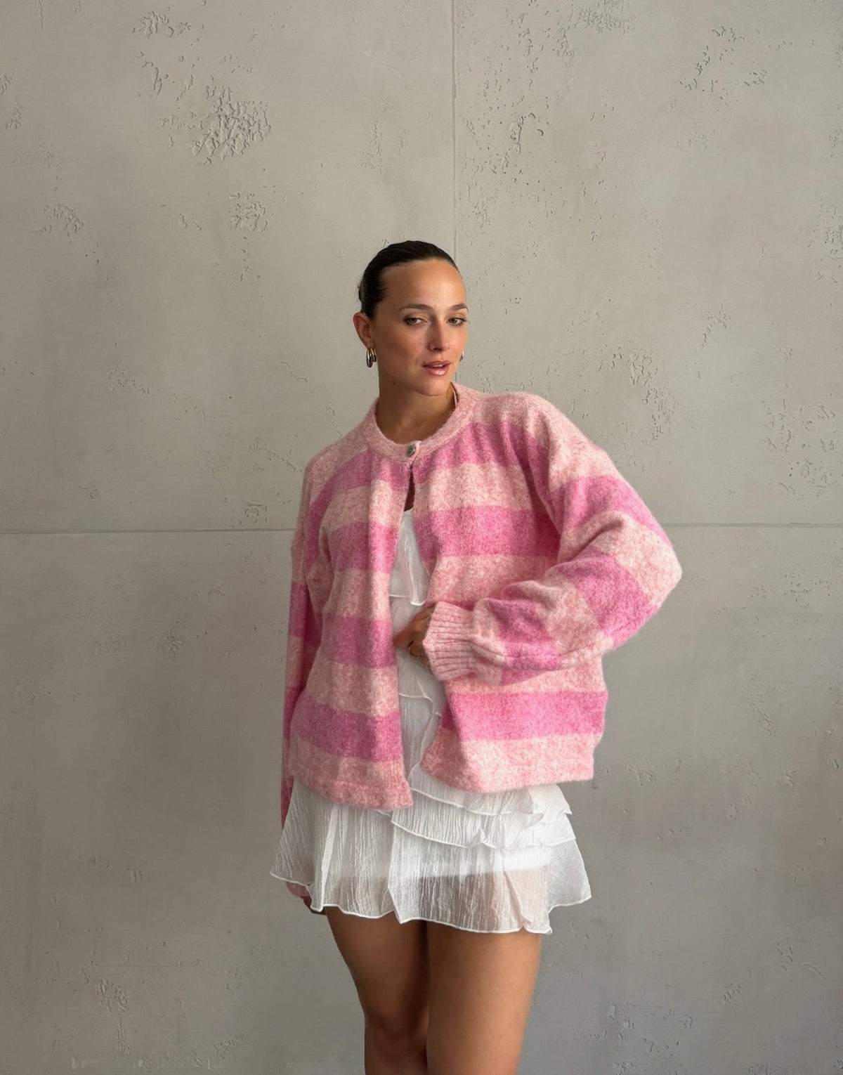 Button Strickjacke mit breiten Streifen - Switch-Fashion