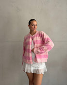 Button Strickjacke mit breiten Streifen - Switch-Fashion