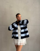 Button Strickjacke mit breiten Streifen - Switch-Fashion