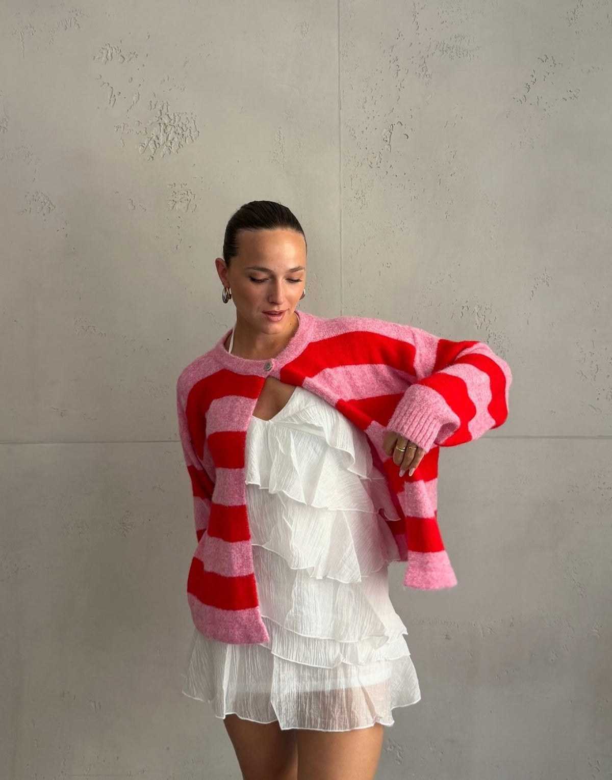 Button Strickjacke mit breiten Streifen - Switch-Fashion