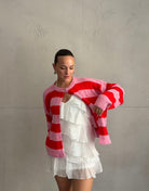 Button Strickjacke mit breiten Streifen - Switch-Fashion