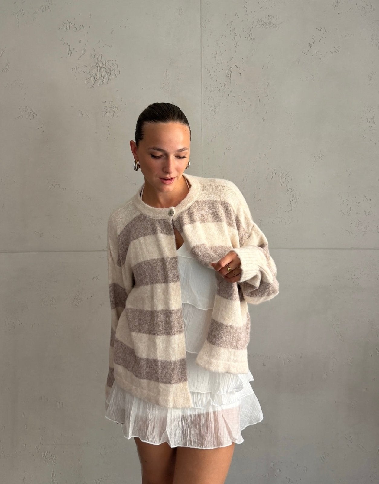 Button Strickjacke mit breiten Streifen - Switch-Fashion