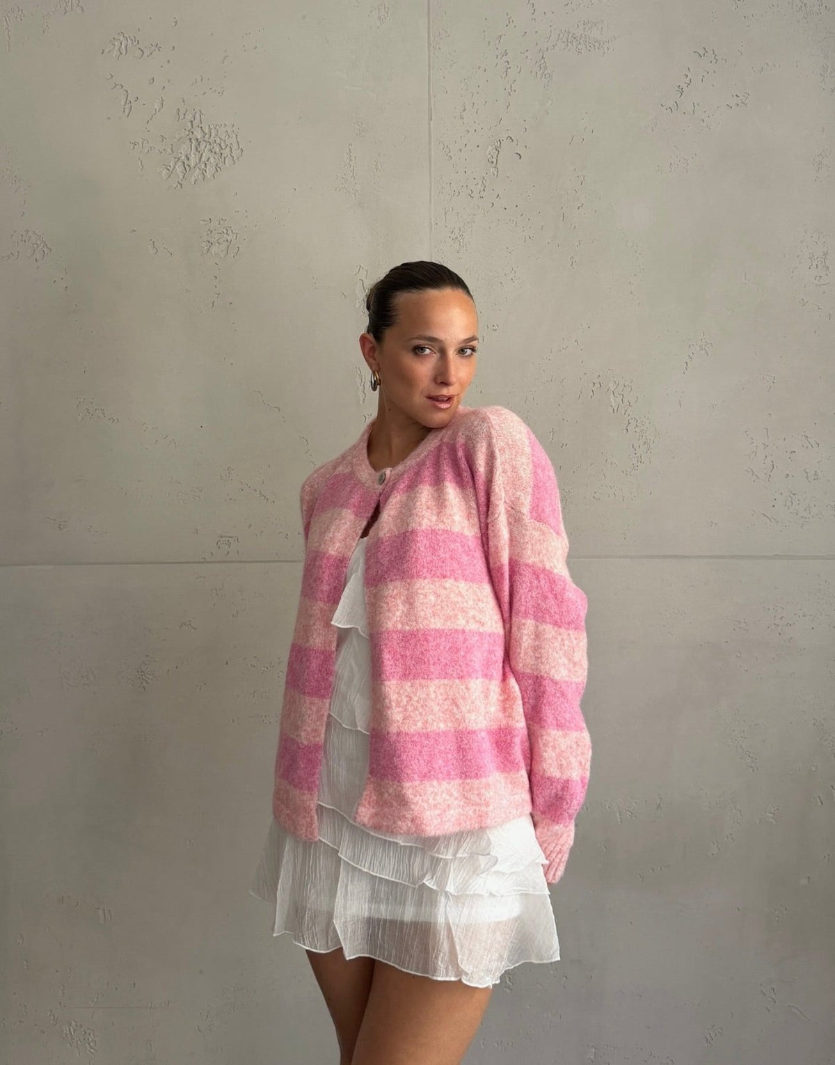 Button Strickjacke mit breiten Streifen - Switch-Fashion
