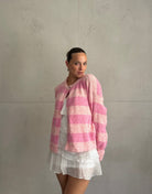 Button Strickjacke mit breiten Streifen - Switch-Fashion