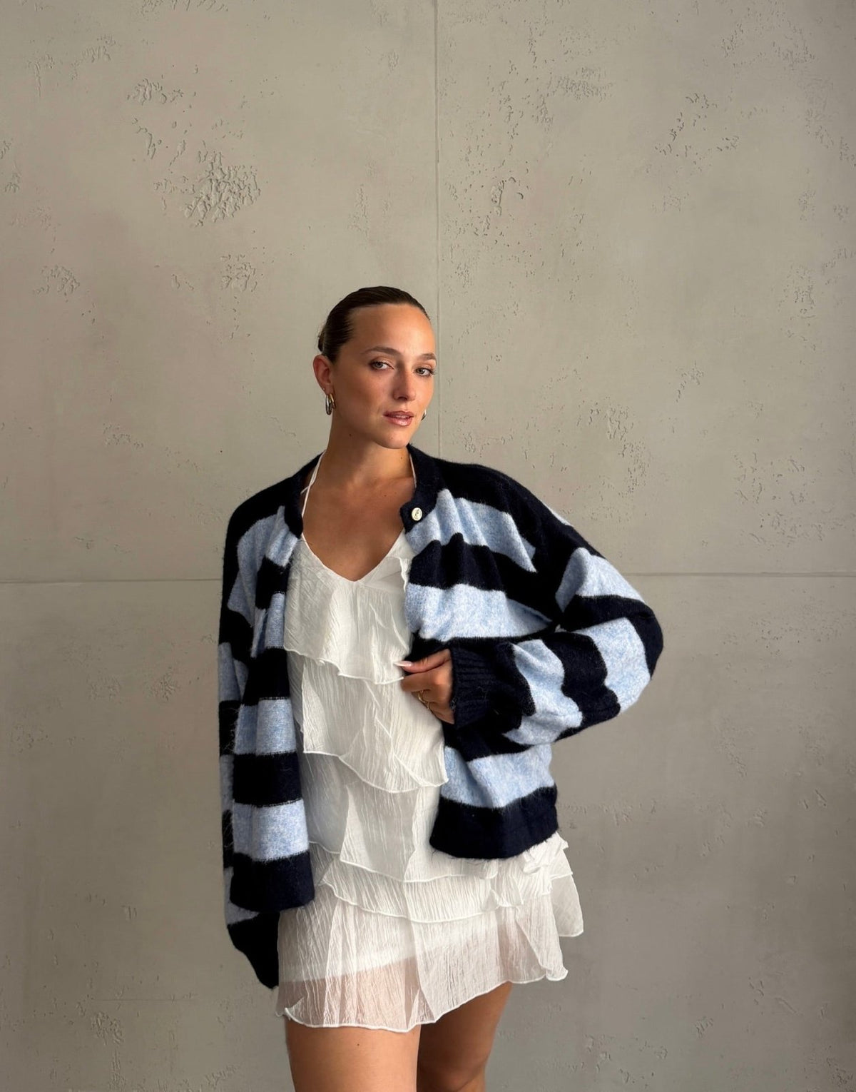 Button Strickjacke mit breiten Streifen - Switch-Fashion