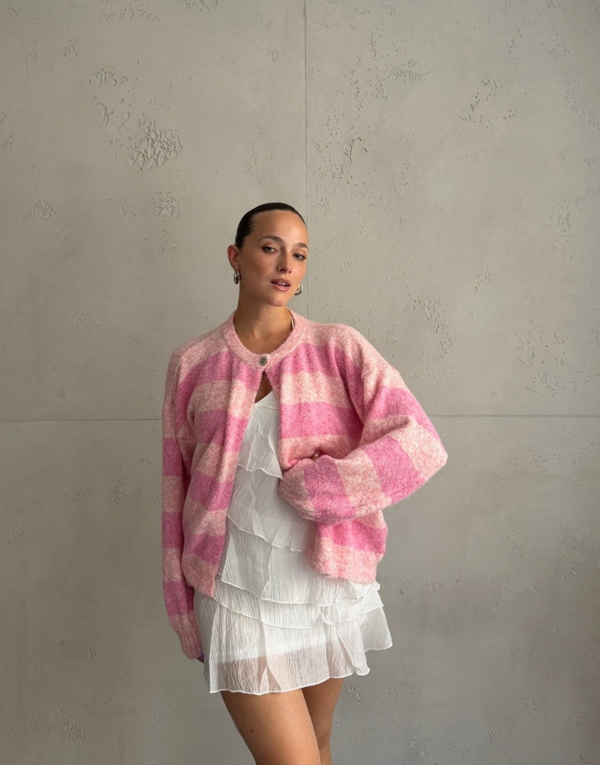 Button Strickjacke mit breiten Streifen - Switch-Fashion