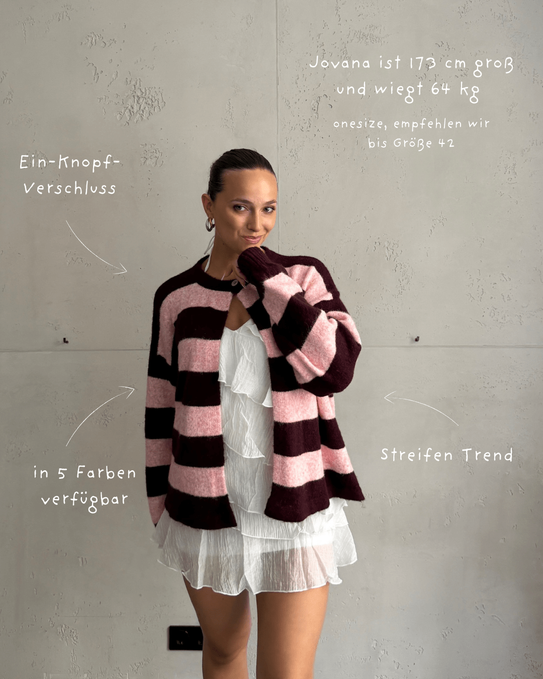 Button Strickjacke mit breiten Streifen - Switch-Fashion