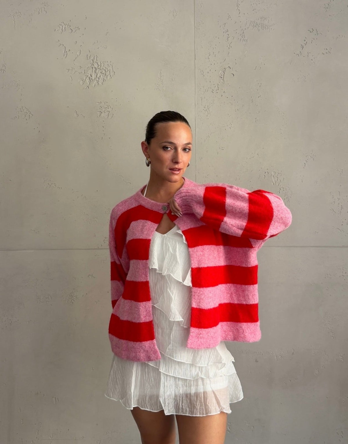Button Strickjacke mit breiten Streifen - Switch-Fashion