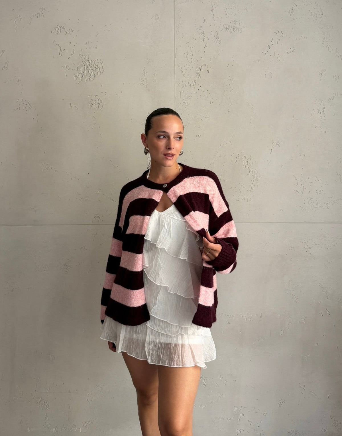 Button Strickjacke mit breiten Streifen - Switch-Fashion