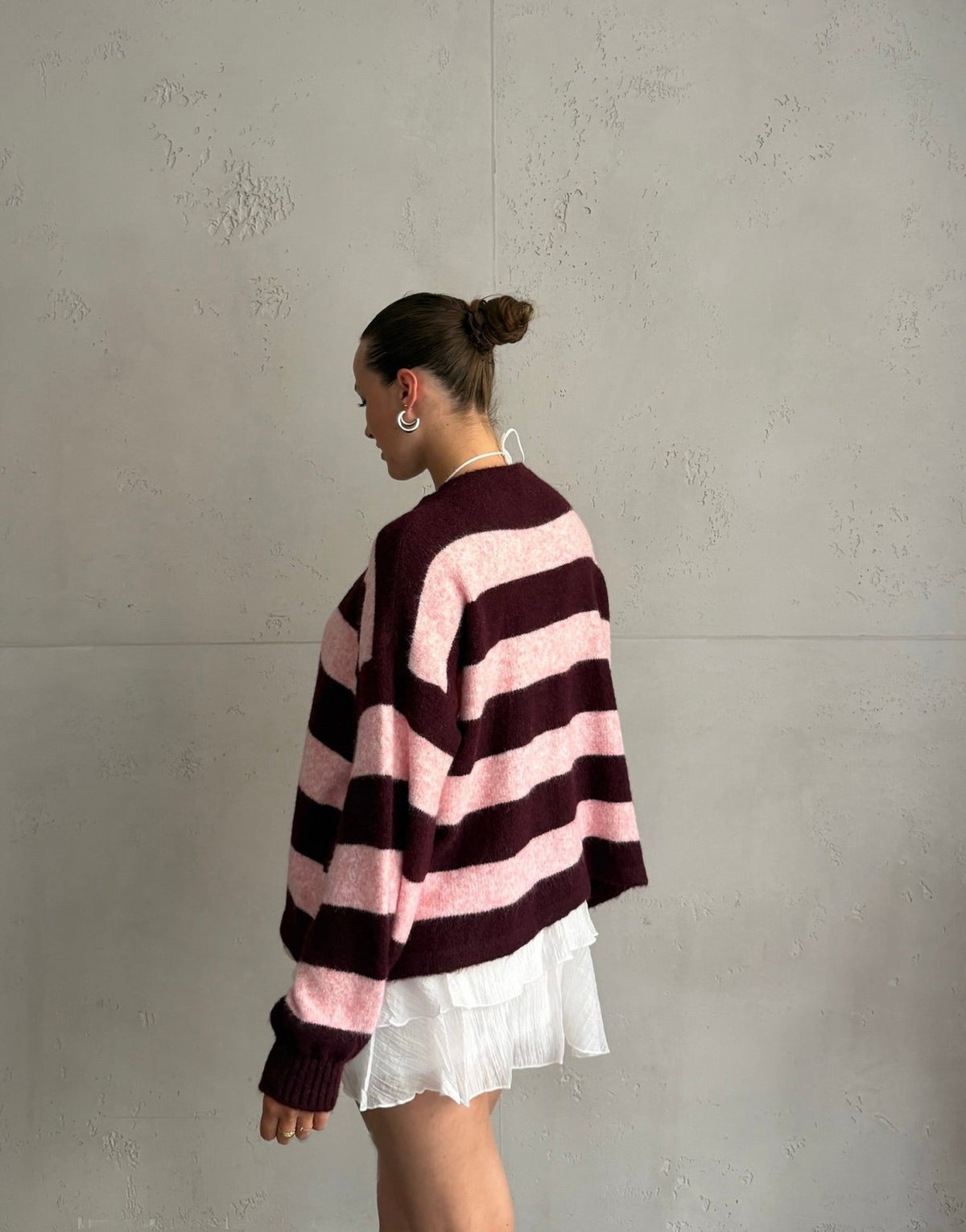 Button Strickjacke mit breiten Streifen - Switch-Fashion