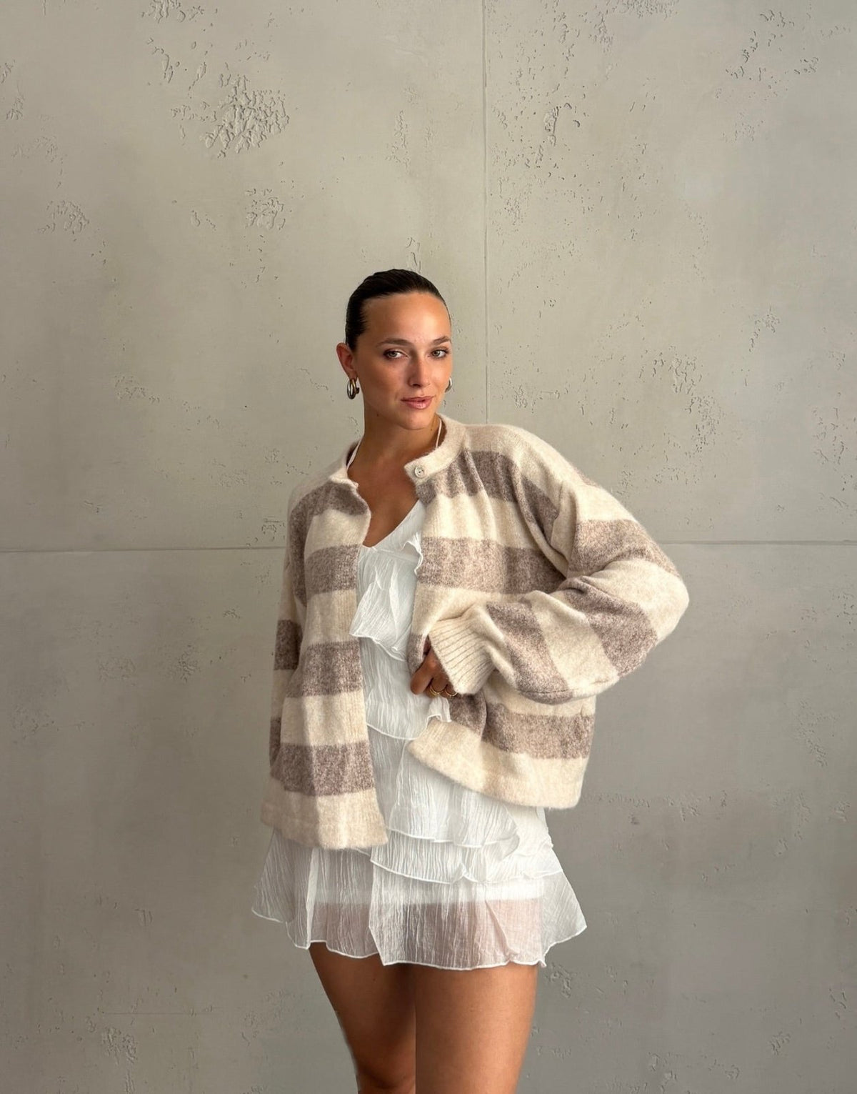 Button Strickjacke mit breiten Streifen - Switch-Fashion