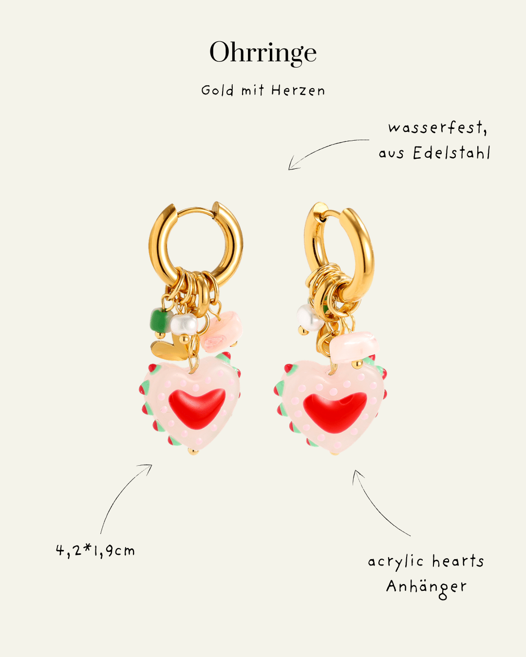 Colorful Acrylic Heart Edelstahl Ohrringe – Pearl &amp; Candy Glow - Switch - Fashion