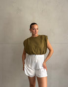 Crop Top mit Schulterpolstern - Switch-Fashion