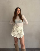 Denim Skort mit Punkten in Wickeloptik – Offwhite & Coffee - Switch - Fashion