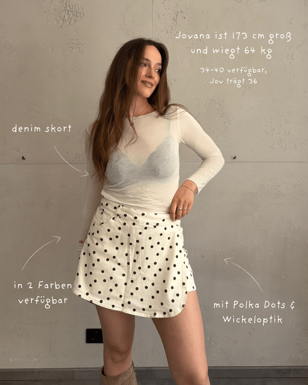 Denim Skort mit Punkten in Wickeloptik – Offwhite & Coffee - Switch - Fashion