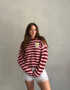 Durchgeknöpfte Strickjacke mit Streifen und Smiley Patch - Switch-Fashion