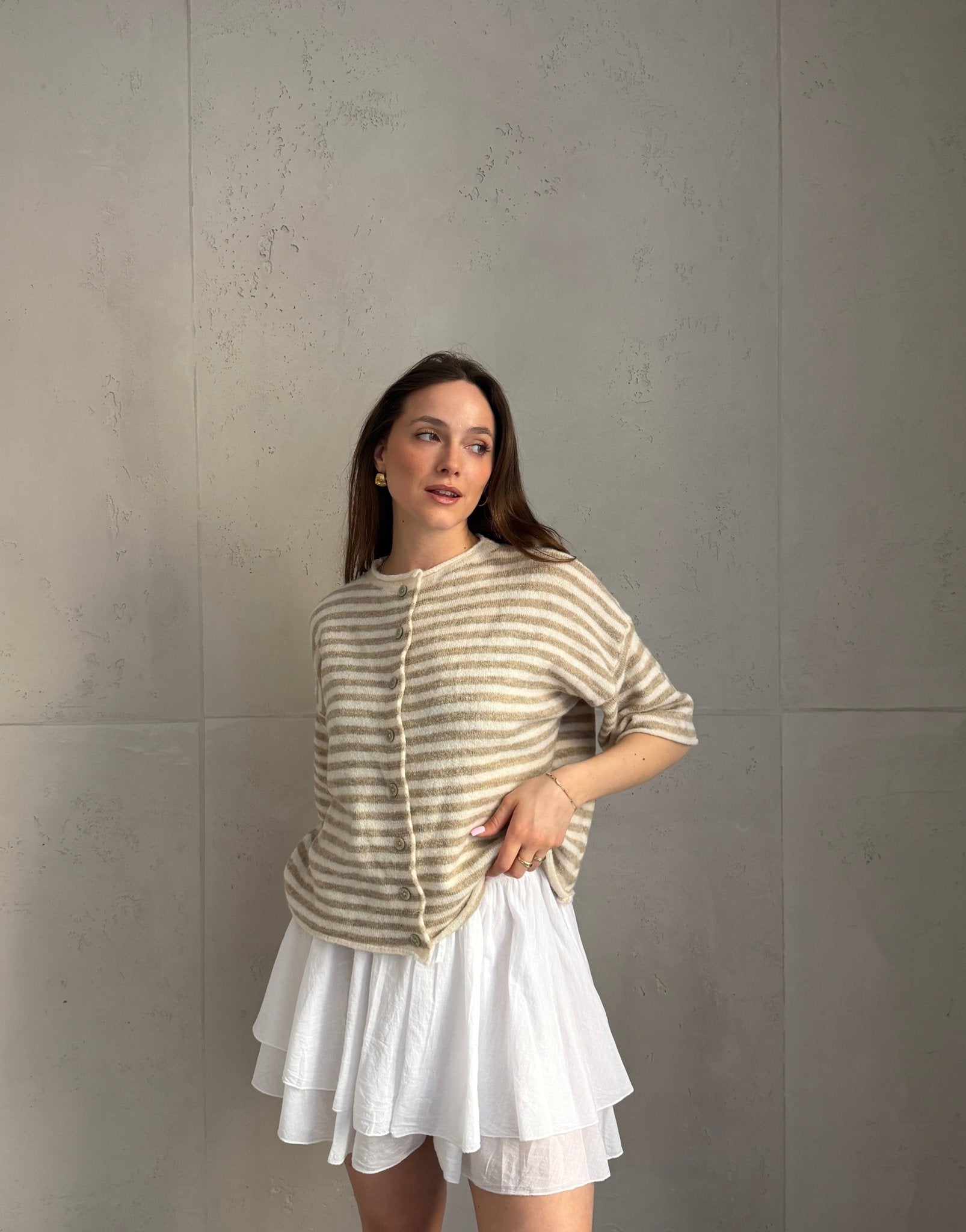 Durchgeknöpfter Kurzarm - Pullover mit Streifen - Switch - Fashion