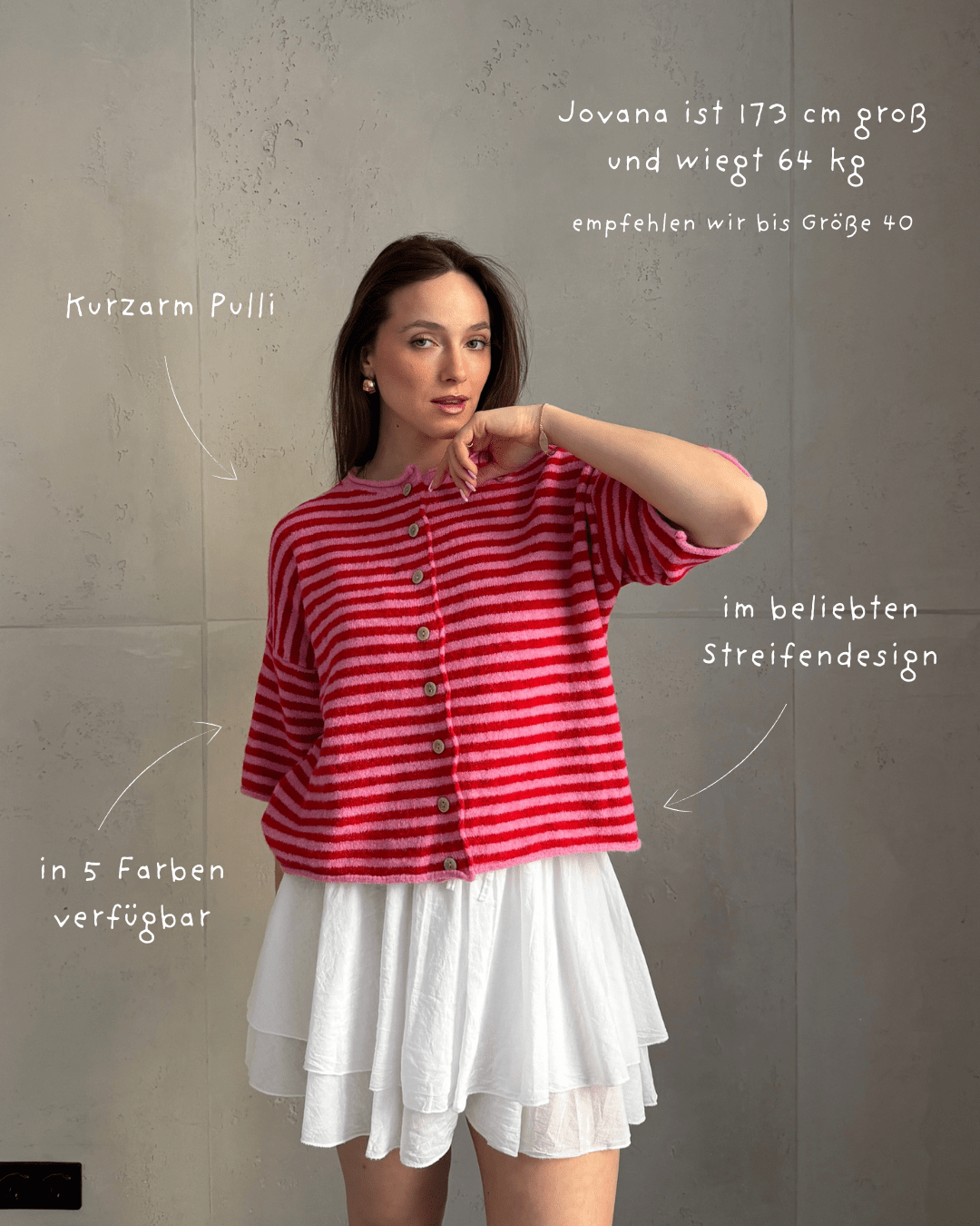 Durchgeknöpfter Kurzarm - Pullover mit Streifen - Switch - Fashion