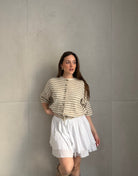 Durchgeknöpfter Kurzarm - Pullover mit Streifen - Switch - Fashion