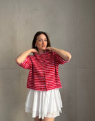 Durchgeknöpfter Kurzarm - Pullover mit Streifen - Switch - Fashion