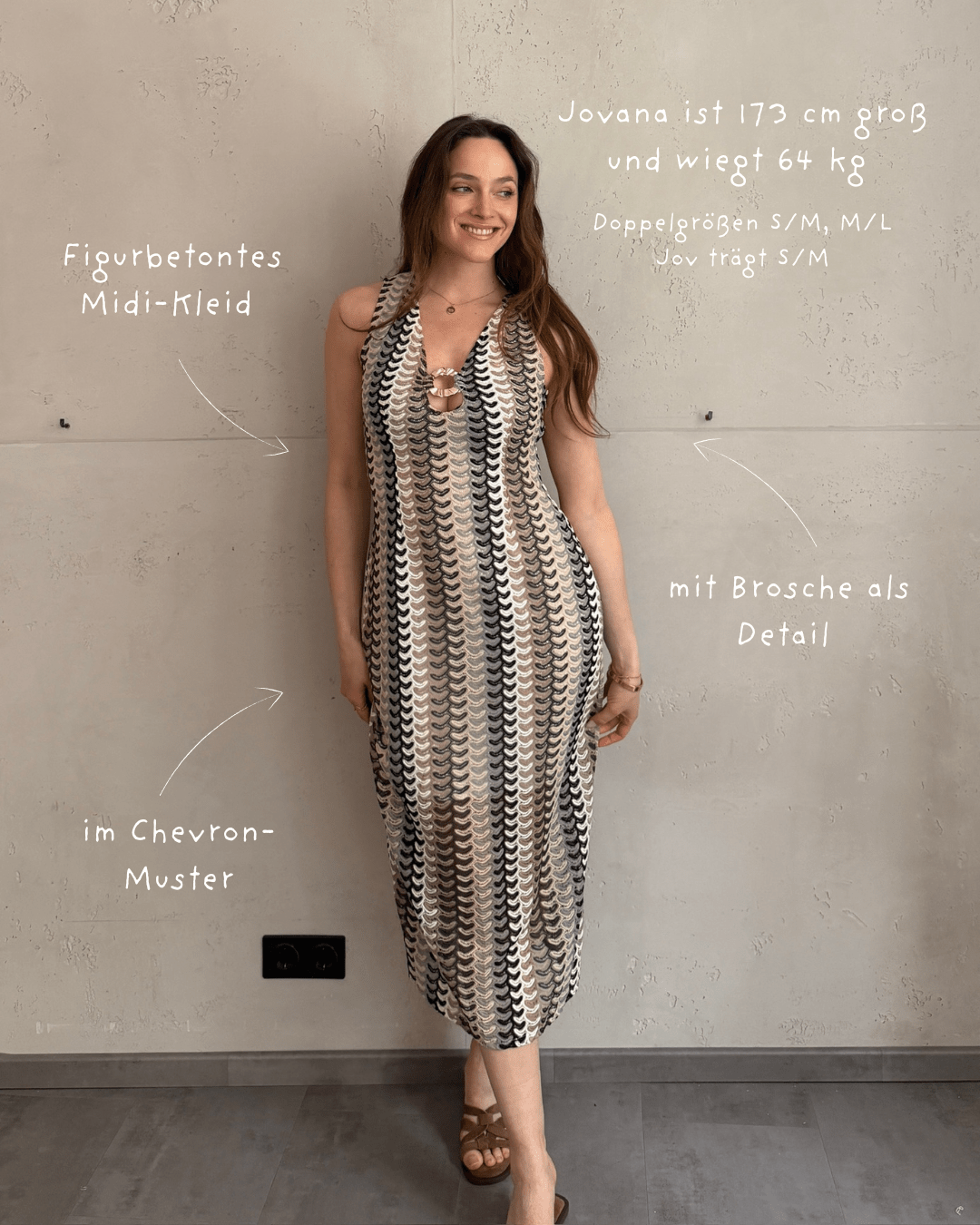 Figurbetontes Midi - Kleid im Chevron - Muster - Switch - Fashion
