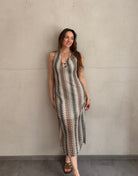 Figurbetontes Midi - Kleid im Chevron - Muster - Switch - Fashion