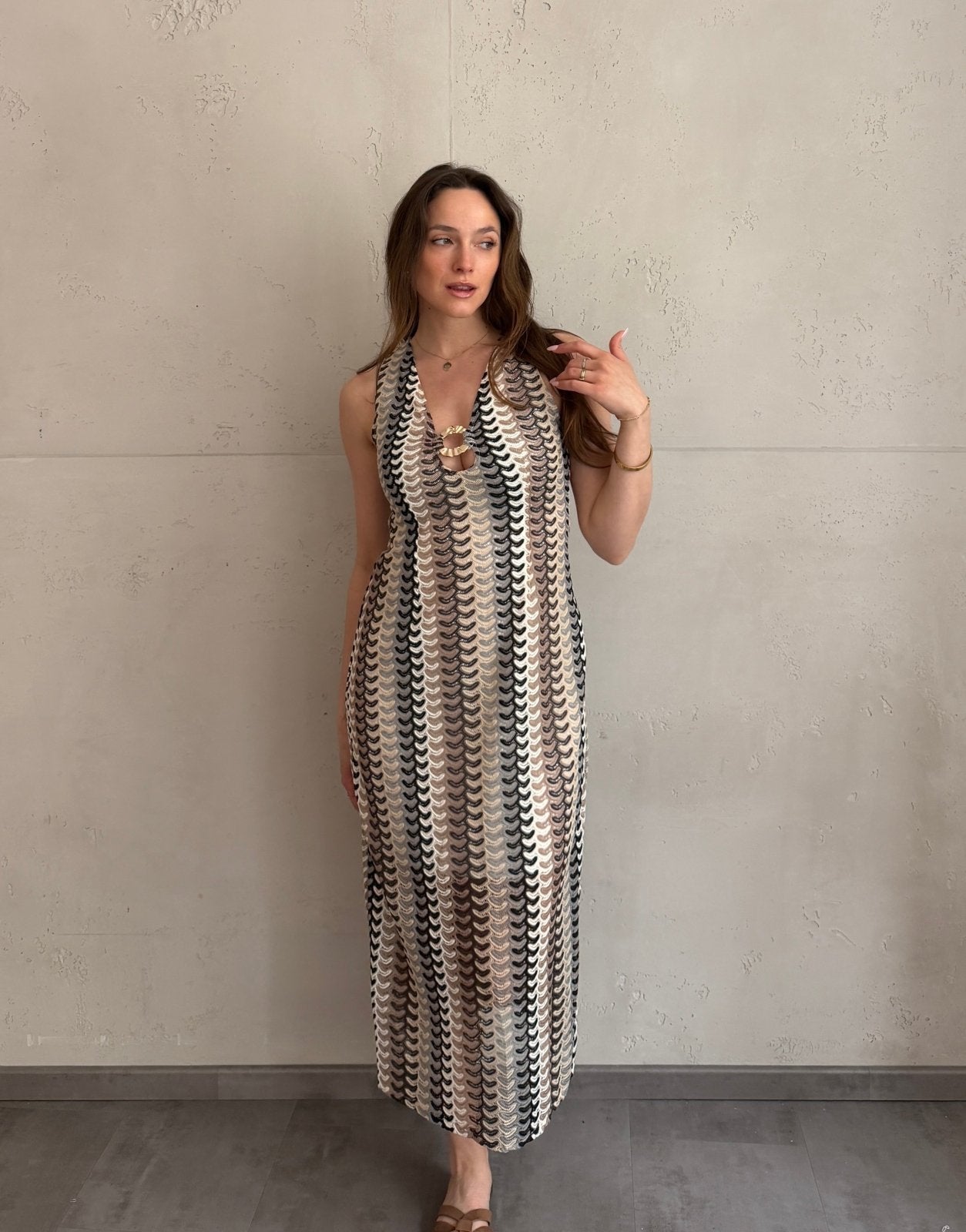 Figurbetontes Midi - Kleid im Chevron - Muster - Switch - Fashion