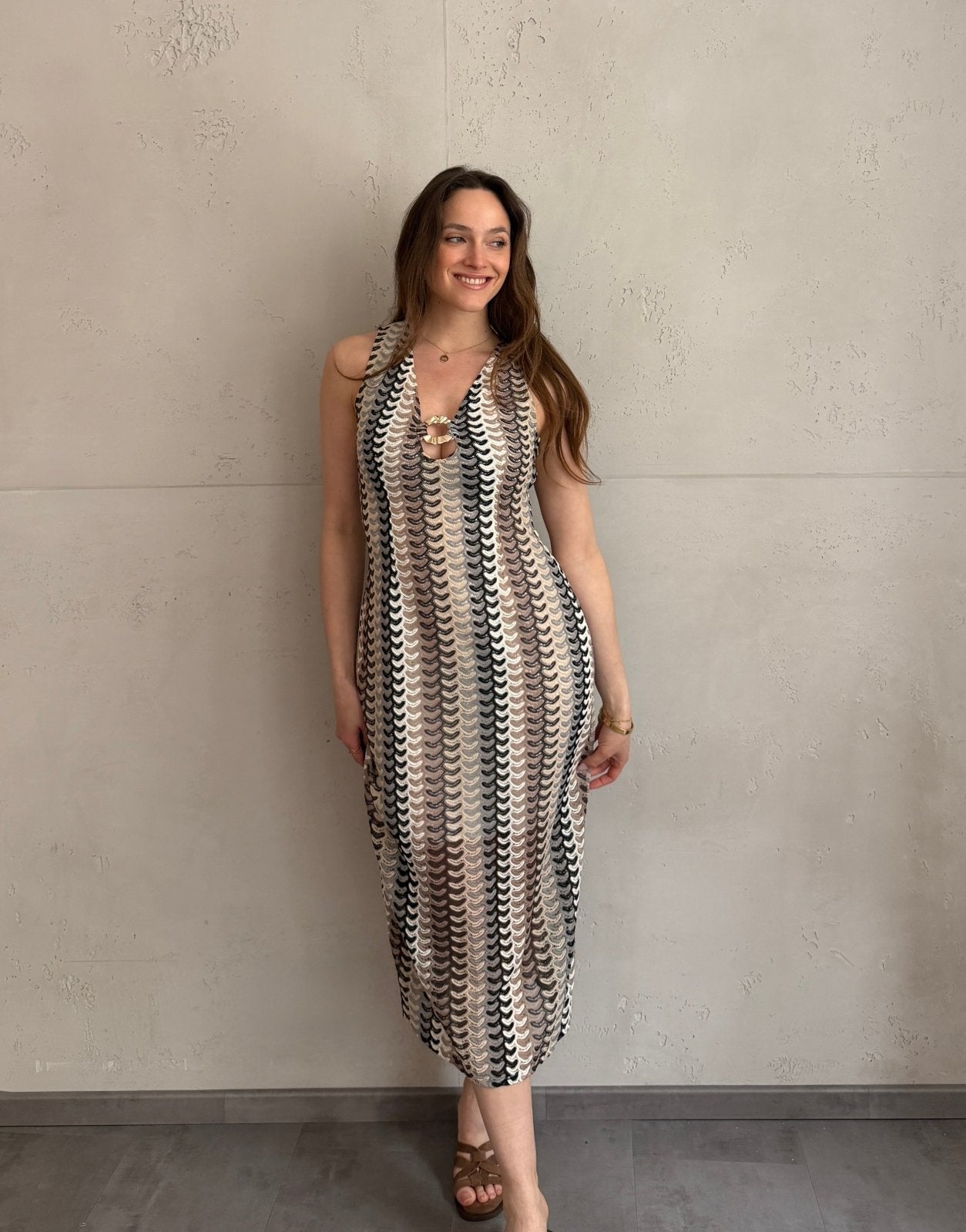 Figurbetontes Midi - Kleid im Chevron - Muster - Switch - Fashion