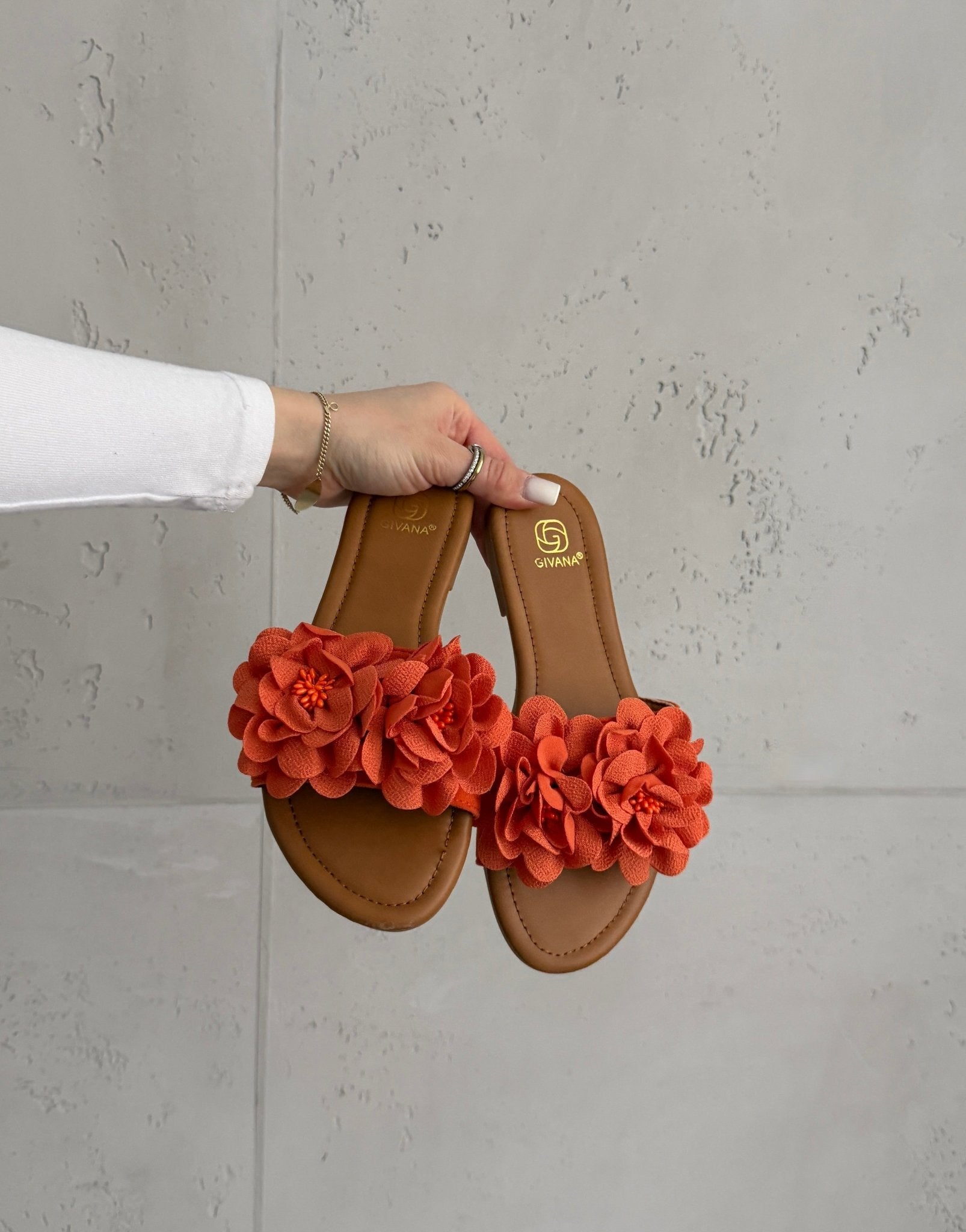 Flache Schlappen mit Blumen - Riemen - Switch - Fashion