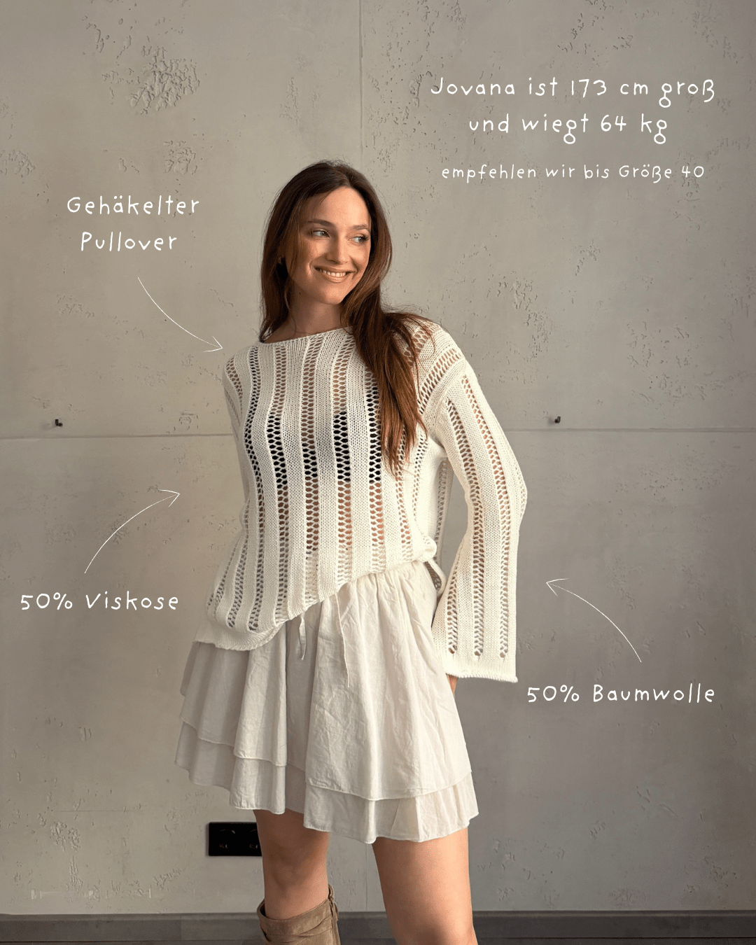 Gehäkelter Pullover mit ausgestellten Ärmeln – Weitmaschig in Offwhite - Switch - Fashion