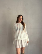 Gehäkelter Pullover mit ausgestellten Ärmeln – Weitmaschig in Offwhite - Switch - Fashion
