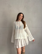 Gehäkelter Pullover mit ausgestellten Ärmeln – Weitmaschig in Offwhite - Switch - Fashion