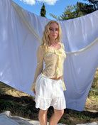 Gelbe Rüschenbluse mit Flower - Details - Switch - Fashion