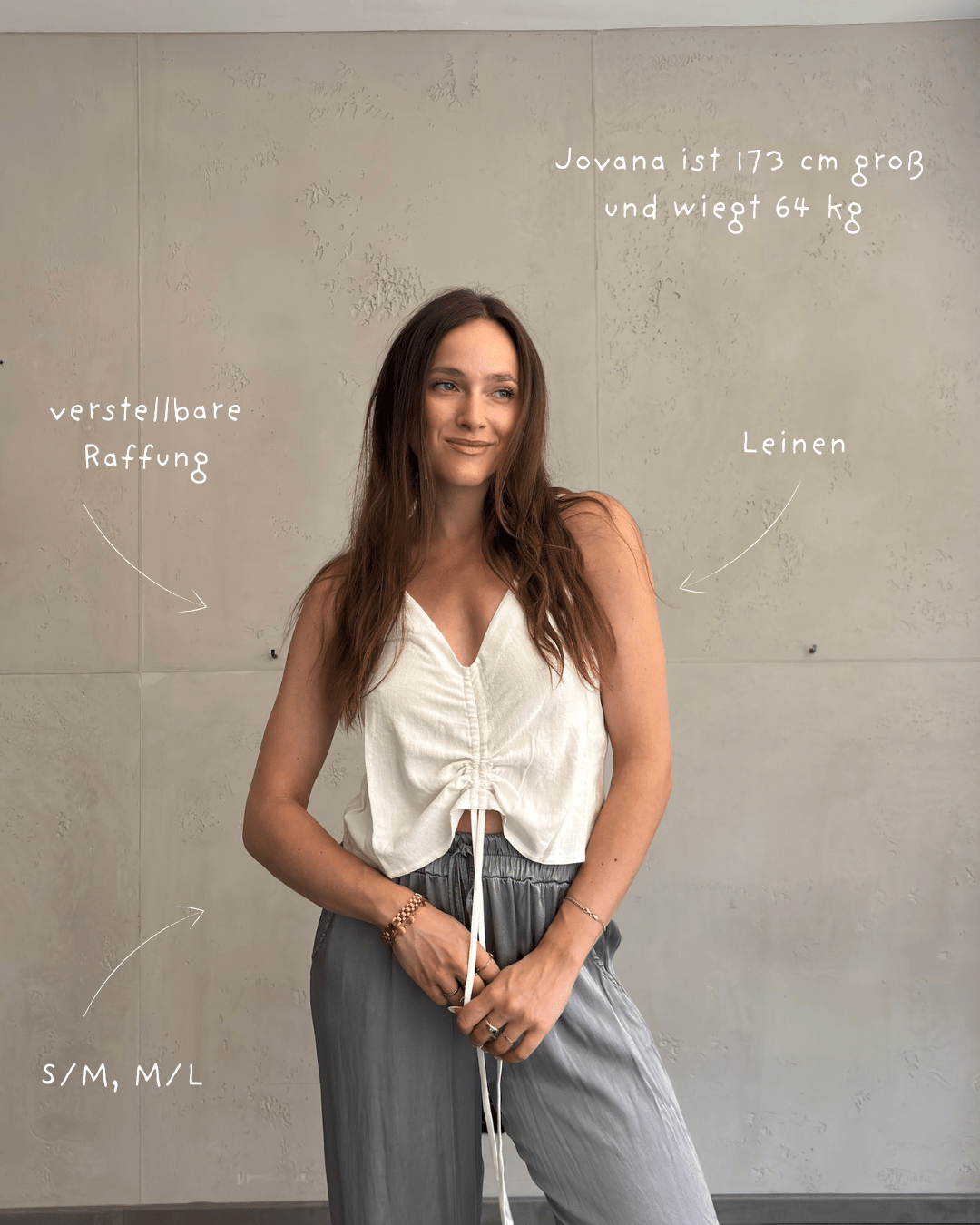 Gerafftes Leinen - Top mit Schnür - Detail & Spaghettiträgern - Switch - Fashion