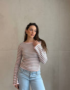 Geripptes Langarmshirt Gestreift mit ausgestelltem Arm - Switch - Fashion