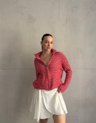 Gestreifte Strickjacke mit Reißverschluss & Stehkragen - Switch - Fashion