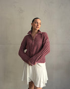 Gestreifte Strickjacke mit Reißverschluss & Stehkragen - Switch - Fashion
