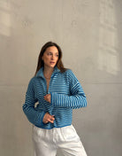 Gestreifte Strickjacke mit Reißverschluss & Stehkragen - Switch - Fashion