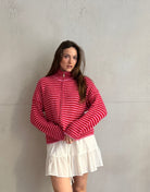 Gestreifte Strickjacke mit Reißverschluss & Stehkragen - Switch - Fashion